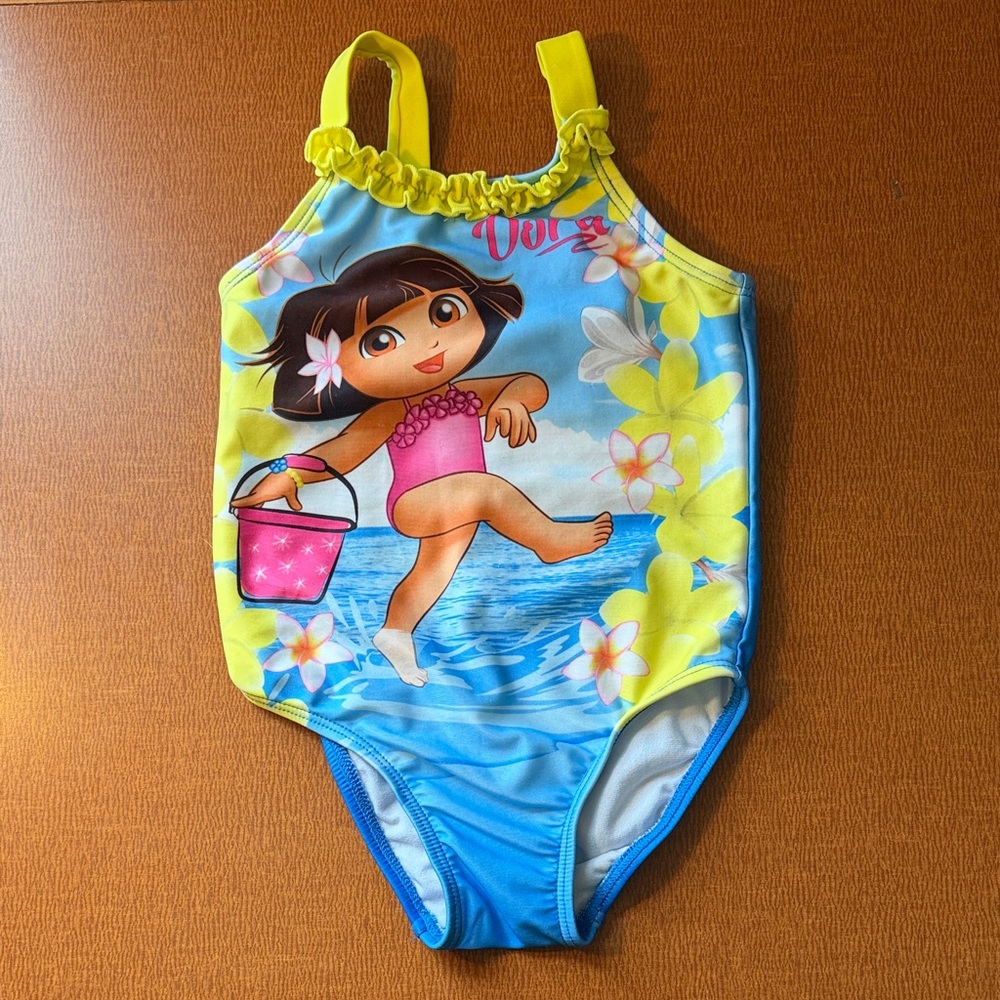 Nickelodeon Dora Girls' Yellow & Blue‎ One-Piece Swimsuit